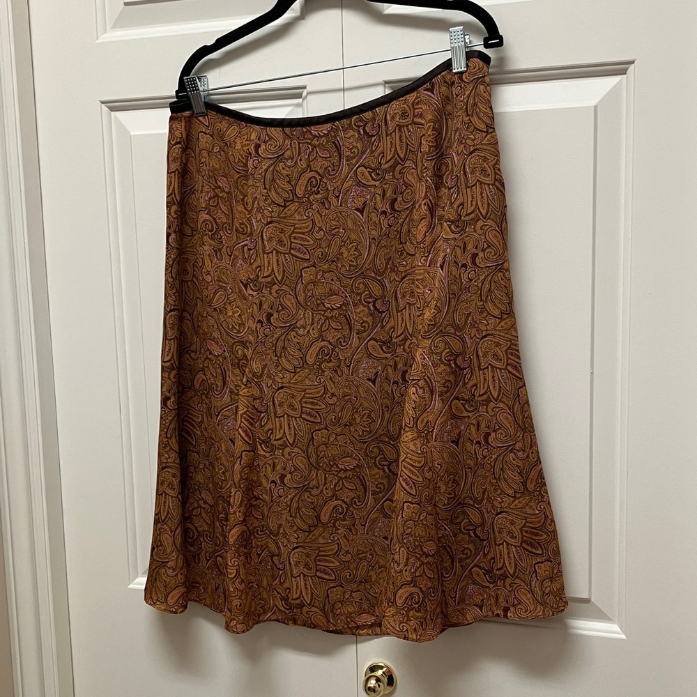 Liz Claiborne paisley floral skirt flared knee length lined brown tones 14